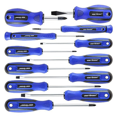 CARTMAN 12 Piece Magnetic Screwdriver Set - 6 Phillips and 6 Flat, Professional Cushion Grip Hand Tools Set