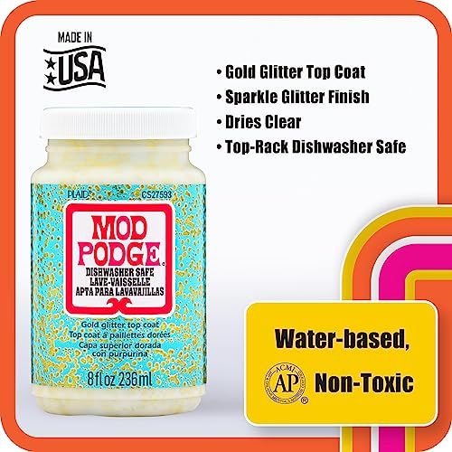 Mod Podge CS27593 Dishwasher Safe Glitter Gold, 8 fl oz Multi-Purpose Formula, Perfect for Easy to Apply DIY Arts and Crafts Mod Podge