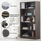 Wood Bookcase 5-Shelf Freestanding Display Wooden Bookshelf for Home Office School (11.6" D*33" W*59.8" H,Grey) Sunon
