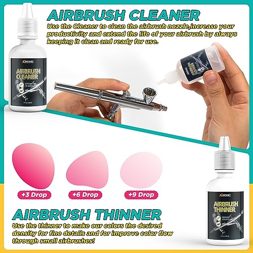 XDOVET 24 Colors Airbrush Paint Set (30 ml/1 oz) with thinner & cleaner, Ready to Spray, Opaque & Neon Colors, Water-Based, Premium Acrylic Airbrush - WoodArtSupply