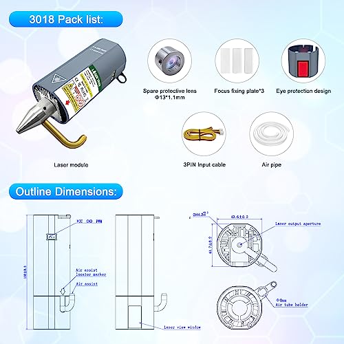 LASER TREE 80W Laser Module, 10W Optical Power Output Laser Engraving Module with Air Assist, Built-in FAC, Double Ultra-Fine Compressed Spot Laser - WoodArtSupply