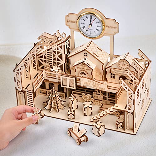 Santa's Workshop 3D Wooden Puzzle Kit - Creative Mechanical Assembly Model for Family Fun and Christmas Decor - WoodArtSupply