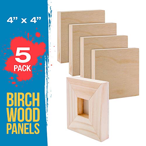 U.S. Art Supply 4" x 4" Birch Wood Paint Pouring Panel Boards, Studio 3/4" Deep Cradle (Pack of 5) - Artist Wooden Wall Canvases - Painting U.S. Art Supply