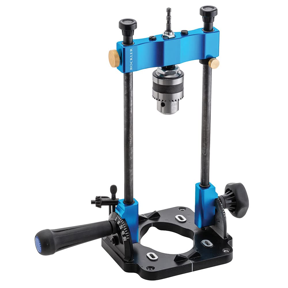 Rockler Drill Guide w/Chuck Key - Full-Size Drill Press Accessories for Small Shops - 0° to 60° Angle Drill Guide w/Easy-to-Read Protractor Scale - ROCKLER