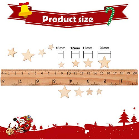 800 Pieces Christmas Wooden Stars Blank Wooden Star Slices Mini Star Embellishments Assorted Size Wooden Star Ornament for DIY Christmas Craft Making Syhood