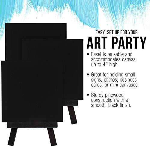 U.S. Art Supply 3" x 3" Stretched Black Canvas with 5" Mini Black Wood Display Easel Kit (Pack of 12), Artist Tripod Tabletop Holder Stand - Painting US Art Supply