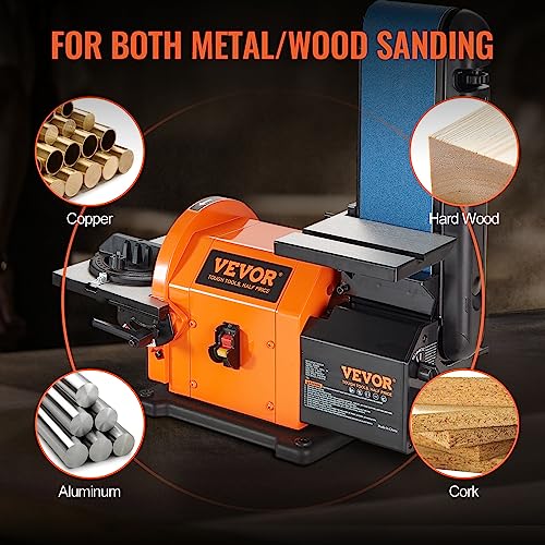 VEVOR Professional Belt Sander, 8" Disc Sander and 4 x 36 in. Belt Sander with 5A Induction Motor Cast Aluminum Worktable for Woodworking, VEVOR