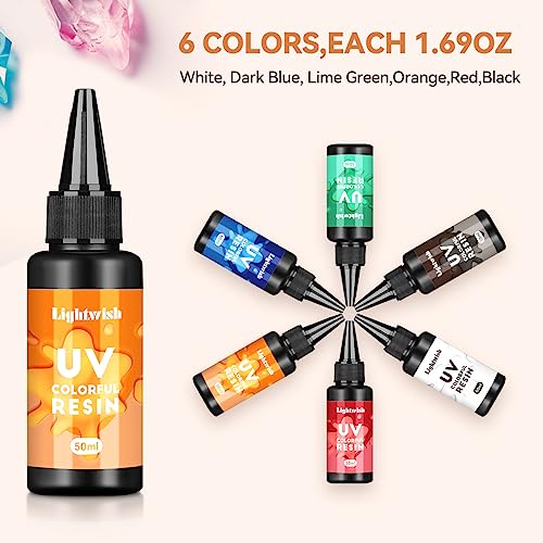 Colored UV Resin,6 Colors UV Resin Kit,Quick Ultraviolet Curing Epoxy Resin for Craft,Jewelry Making,DIY Making, (50g Each)