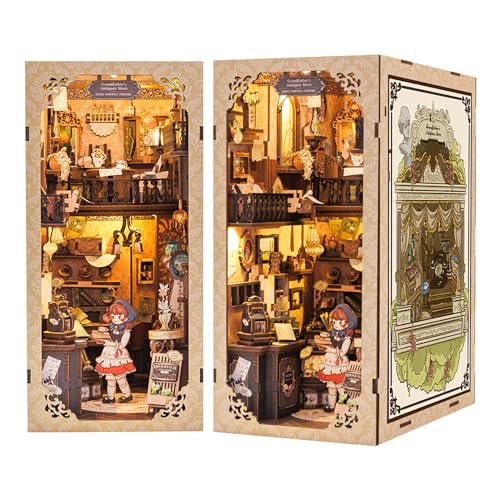 CUTEBEE DIY Bookshelf Kit with Dust Cover, DIY Dollhouse Bookshelf Insert Decoration, Old Scent Antique Shop, Bookstop Model Building - Creative Kit - WoodArtSupply