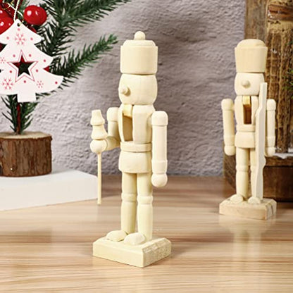 PRETYZOOM Home Decor 12Pcs Christmas Wooden Unfinished Nutcracker Figurines DIY Unpainted Blank Nutcracker Soldier Figures Nutcracker Ornaments
