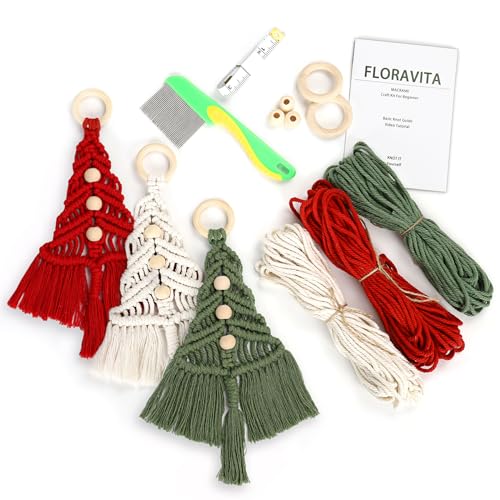 Macrame Kit for Beginners with Step-by-Step Video Tutorials Christmas Tree Craft Starter Kit for Adults Kids DIY Wall Hanging Art Decor Festive - WoodArtSupply