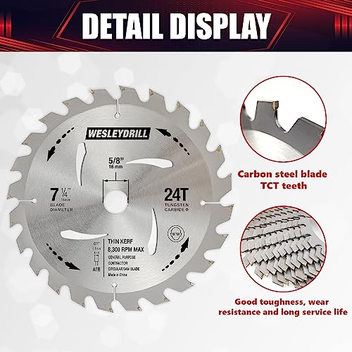 wesleydrill 12 Packs Circular Saw Blade Set, 7-1/4" x 24-Tooth, Carbon Steel, 5/8 Inch Arbor, DIY Cutting for Wood, Laminate, Wood Composites, wesleydrill