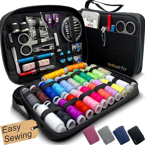 VelloStar Sewing Kit for Adults - Over 100 Sewing Supplies and Accessories - Needle and Thread Kit for Sewing - Hand Sewing Kit Basic for Small Fixes VelloStar