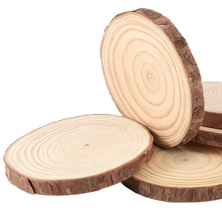 ZEONHEI 30 Pcs 3.5-4 Inches Natural Wood Slices, Unfinished Wood Slices Bulk for Crafts Wood Kit Circles Crafts Tree Slice with Bark for DIY Crafts