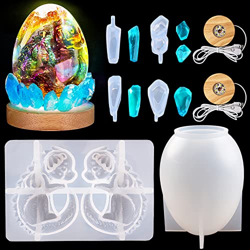 Dinosaur Egg Resin Mold with 2 LED Lights, 3D Silicone Baby Dinosaur Molds, Epoxy Dragon Egg Mold for Night Light/Cake Decoration - WoodArtSupply