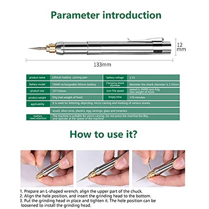 Metal Scribe,Rechargeable Engraving Pen Engraver Portable Cordless Electric Grinding Pen DIY Rotary Tool Kit - WoodArtSupply