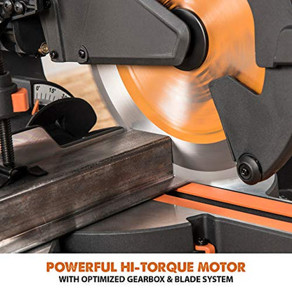 Evolution Power Tools R255SMS+ PLUS 10-Inch Sliding Miter Saw Plus Multi-Material Multi-Purpose Cutting Cuts Metal, Plastic, Wood & More 0˚ - 45˚ - WoodArtSupply