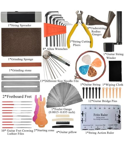 74Pcs Guitar Tools Kits Repair Setup Maintenance Adjustments Cleaning DIY for Electric Guitar, Ukulele, Bass Banjo & Other Stringed Instruments - WoodArtSupply