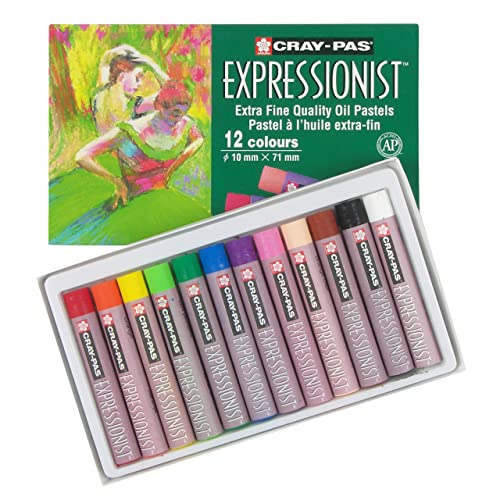 SAKURA Cray-Pas Expressionist Oil Pastel Set - Soft Oil Pastels for Artists - 12 Colors SAKURA