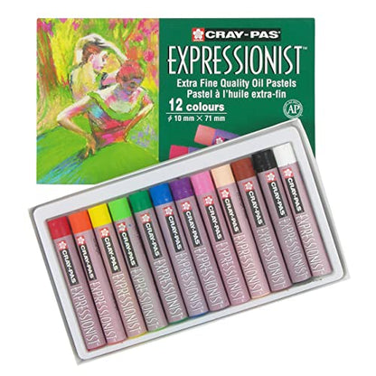 SAKURA Cray-Pas Expressionist Oil Pastel Set - Soft Oil Pastels for Artists - 12 Colors - WoodArtSupply