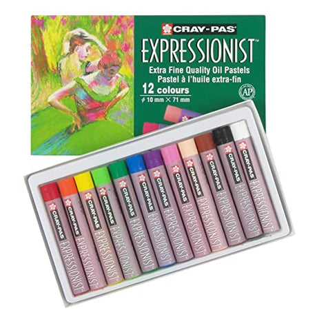 SAKURA Cray-Pas Expressionist Oil Pastel Set - Soft Oil Pastels for Artists - 12 Colors SAKURA
