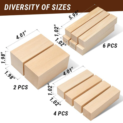 BeaverCraft BW12 pcs Basswood Carving Blocks Whittling Wood Carving Blocks Basswood for Carving Unfinished Wood for Crafts Wooden Block Set Bass Wood