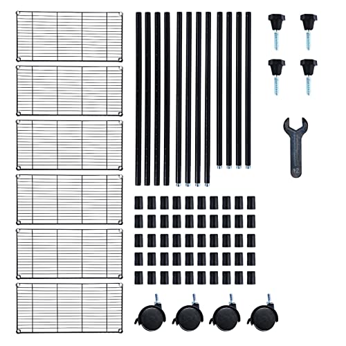 HealSmart Heavy Duty 6-Shelf Shelving with Wheels, with Hanging Hooks, Wire Shelving, Adjustable Storage Units, 29.92'' D x 13.98'' W x 71.65' H, 6 HealSmart