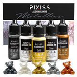 Metallic Alcohol Ink Set, Gold Alcohol Ink, Silver, Gunmetal, Copper, Pearl, Alcohol Ink Metallic Mixatives with Extreme Shimmer for Alcohol Ink Pixiss