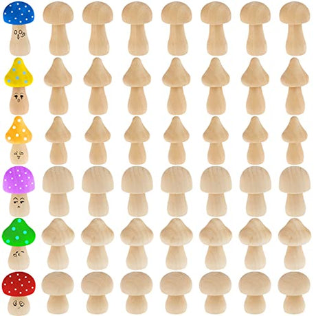 48-Piece Wooden Mushroom Set, 6 Different Sizes and Cute Shapes Unfinished Wooden Mushrooms Perfect for Art Project Crafting and Fairy Themed Spring Ioffersuper