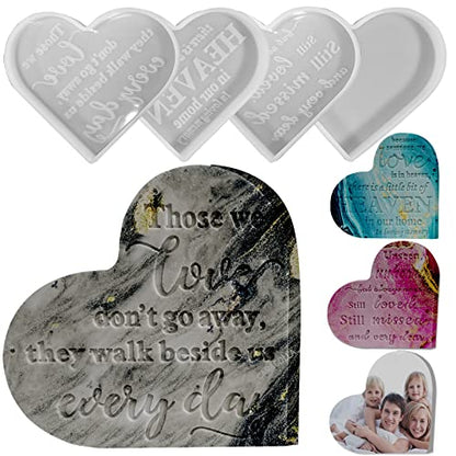 Epoxy Resin Molds 4 Pieces Silicone Casting Molds, Heart Memorial Sign Condolence Grief Signs for DIY Craft Home Decor Office Sign Sympathy Table - WoodArtSupply