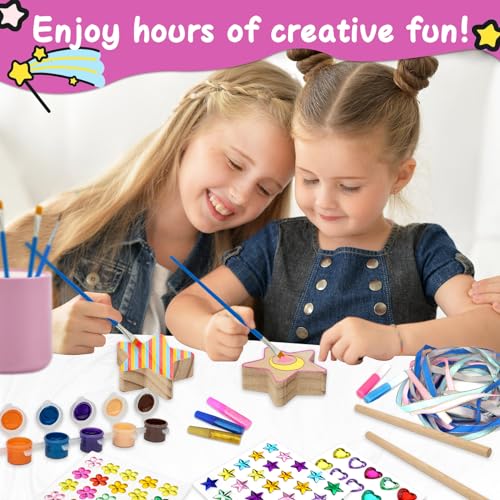 Ambesi Make Your Own Princess Wand Craft Kit, 4PCS Thick Wooden Fairy Wands with Gem Stickers & Ribbons, Art Kits for Toddler, Girls Painting Crafts - WoodArtSupply