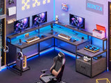 SEDETA L Shaped Office Desk, 66" Home Office Desk with File Drawer & Power Outlet, Gaming Desk with Led Lights, Corner Computer Desk with Monitor SEDETA