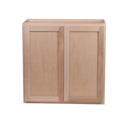 Quicklock RTA (Ready-to-Assemble) 30" Tall Wall Kitchen Cabinets - Shaker Style | 100% Hardwood | Made in America | Soft Close Hardware (Raw Maple,
