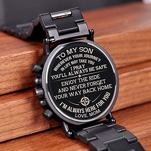 BOBO BIRD Mens Personalized Engraved Wooden Watches, Stylish Wood & Stainless Steel Combined Quartz Casual Wristwatches for Men Family Friends - WoodArtSupply