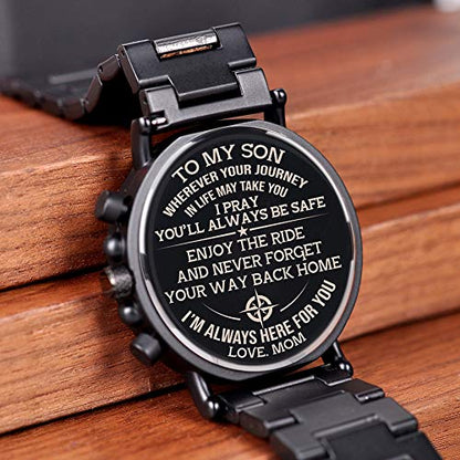 BOBO BIRD Mens Personalized Engraved Wooden Watches, Stylish Wood & Stainless Steel Combined Quartz Casual Wristwatches for Men Family Friends - WoodArtSupply