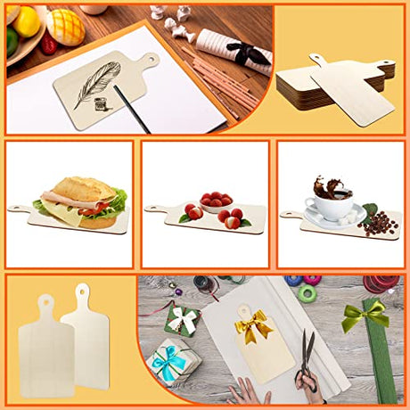 Vmiapxo 16 Pack Unfinished Wood Cutting Board Craft with Handle, Wooden Paddle Cheese Bread Board Set Chopping Board Serving Tray for Craft DIY Vmiapxo
