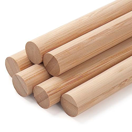 Wooden Dowel Dods Round Wood Dowels, 6 PCS 3/4 x 12" Macrame Dowel Bamboo Sticks for Craft, Unfinished Hardwood Sticks for Crafting, Arts and DIYers Coowayze