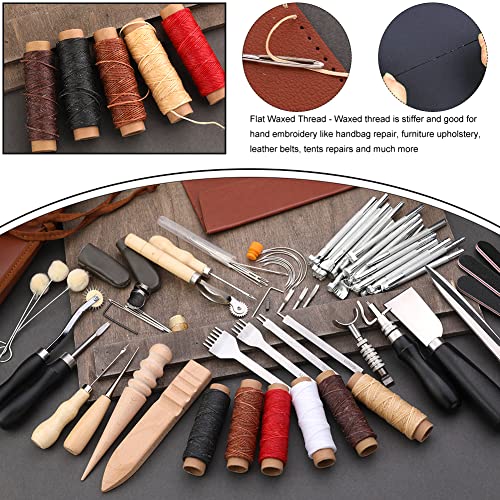 TLKKUE Leather Craft Tools Leather Working Tools Kit with Custom Storage Bag Leather Carving Tools Leather Craft Making for Cutting Punching Sewing - WoodArtSupply