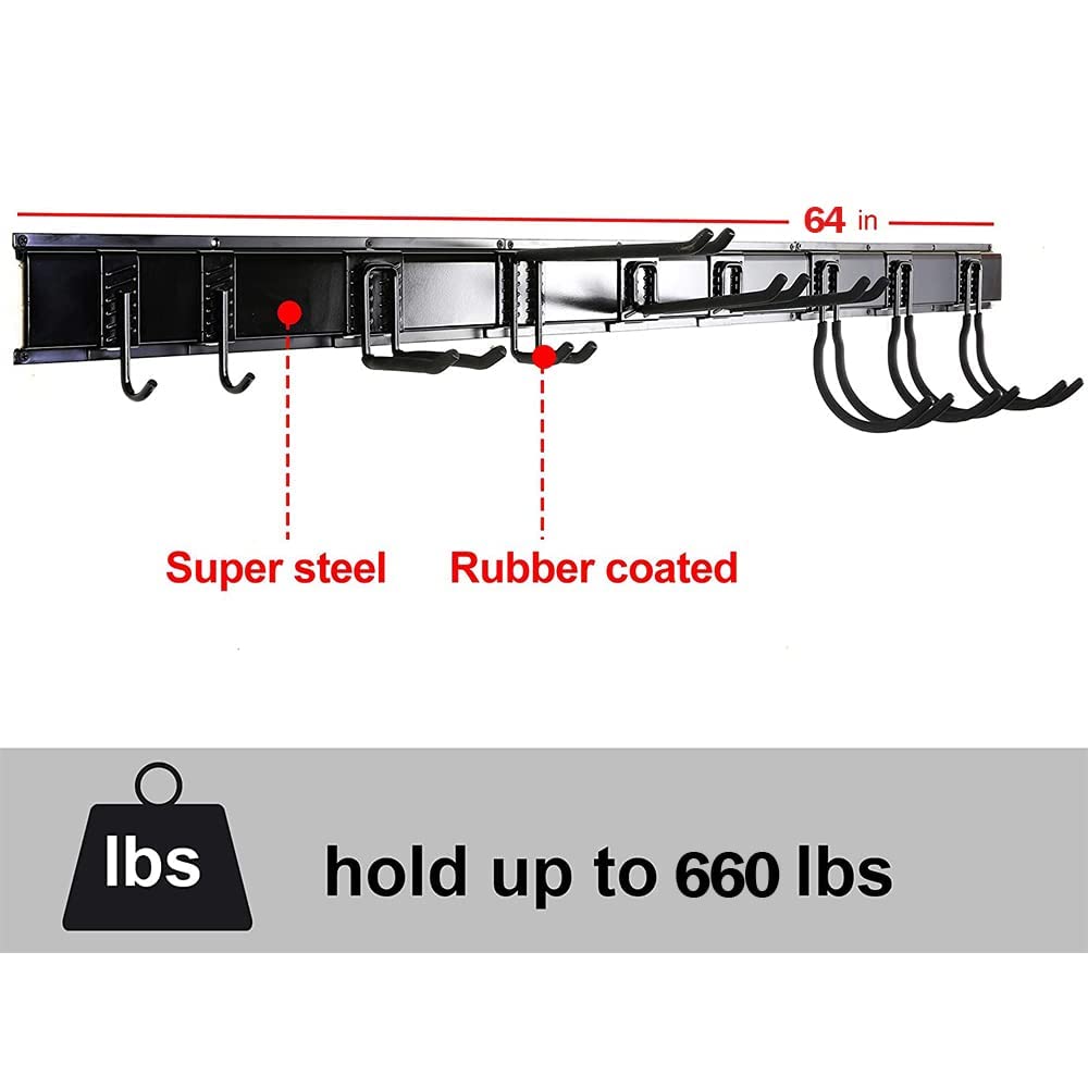 Ultrawall 13 PCS Tool Storage Rack, 64 Inches Adjustable Garage Organization Wall Mounted Storage System with 9 Hooks, Heavy Duty Steel Garden Tool Ultrawall