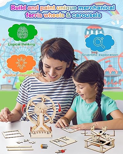 4 in 1 STEM Kits, STEM Projects for Kids Ages 8-12, 3D Wooden Puzzles, DIY Educational Science Model Kits, Crafts Building Toys, Christmas Birthday