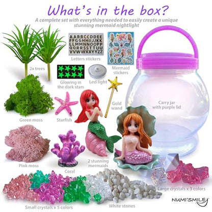 Make Your Own Light-Up Mermaid Terrarium Kit for Kids, Mermaid Gifts for Girls Ages 4 5 6 7 8 9 10 Years and up, DIY Mini Garden Nightlight Project,