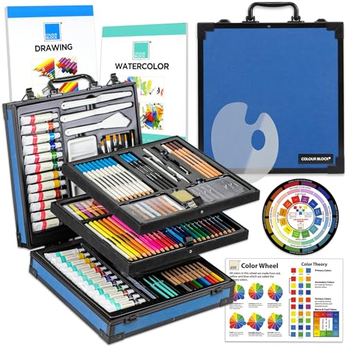 COLOUR BLOCK 151pc Mixed Media Art Set in Aluminum Case with Paints, Brushes, Sketchbooks - Ideal for Gifting - Portable & Diverse Painting Supplies COLOUR BLOCK