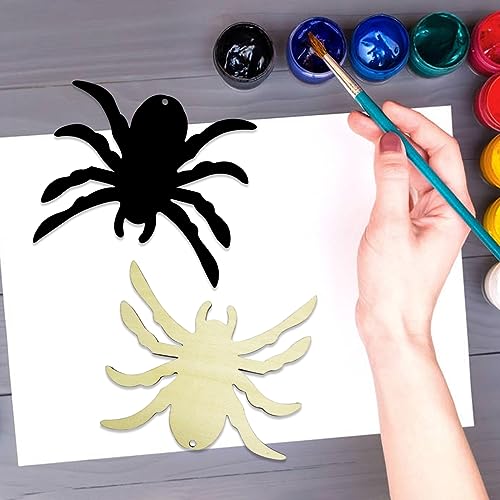 20pcs Unfinished Spider Wood DIY Crafts Cutouts Wooden Spider Shape Cutouts Halloween Wood Cutouts for Painting Halloween Tree Decorations Wreath