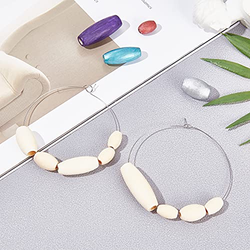 OLYCRAFT 210PCS Oval Wood Beads Natural Wooden Beads Mixed Size Unfinished Wooden Barrel Beads, Wood Loose Spacer Beads for Jewelry Making DIY OLYCRAFT