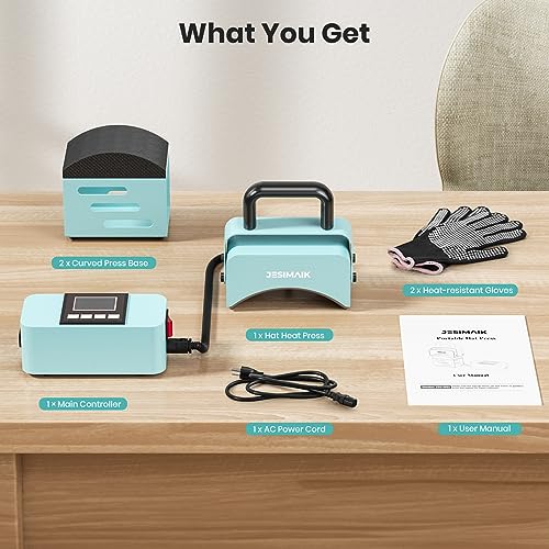 JESIMAIK Hat Press, Heat Press Machine for Caps with 3.15"×5.5" Curved Heating Element & Silicone Platen - No Crease, LCD Digital Temperature & Timer JESIMAIK