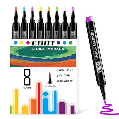 EBOT Liquid Chalk Markers, Fine Tip 8 Colors Washable Window Chalkboar –  WoodArtSupply