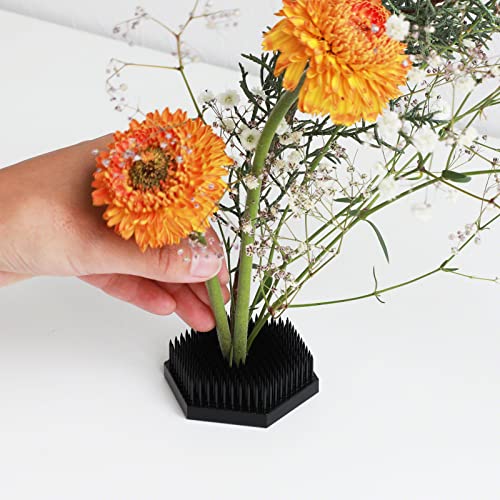 Wazakura Japanese Black Hexagon Ikebana Kenzan Flower Holder 2.6 in (68 mm), Made in Japan Floral Arranging Pin Frog Tool - WoodArtSupply