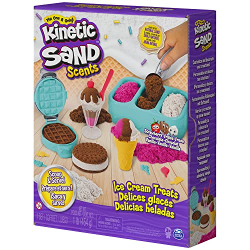 Kinetic Sand Scents, Ice Cream Treats Playset with 3 Colors of All-Natural Scented Play Sand & 6 Serving Tools, Sensory Toys, Christmas Gifts for Kinetic Sand