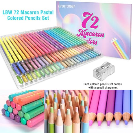 LBW 72 Macaron Pastel Colored Pencils Set Soft Core Macaron Colors for Adults Coloring Books Kids Beginners Blending Shading Sketching LBW