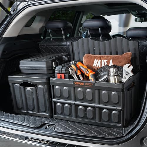 VEVOR 45L Collapsible Storage Bins with Lids 3 Packs, Stackable Utility Crates with Handles, Large Folding Containers for Organizing Tools, Toys, VEVOR